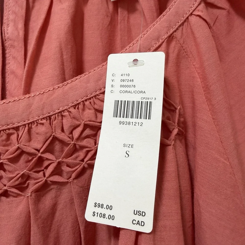 Anthropologie Pilcro Puff Sleeve Lightweight Flowy Top Size S Coral Orange Boho